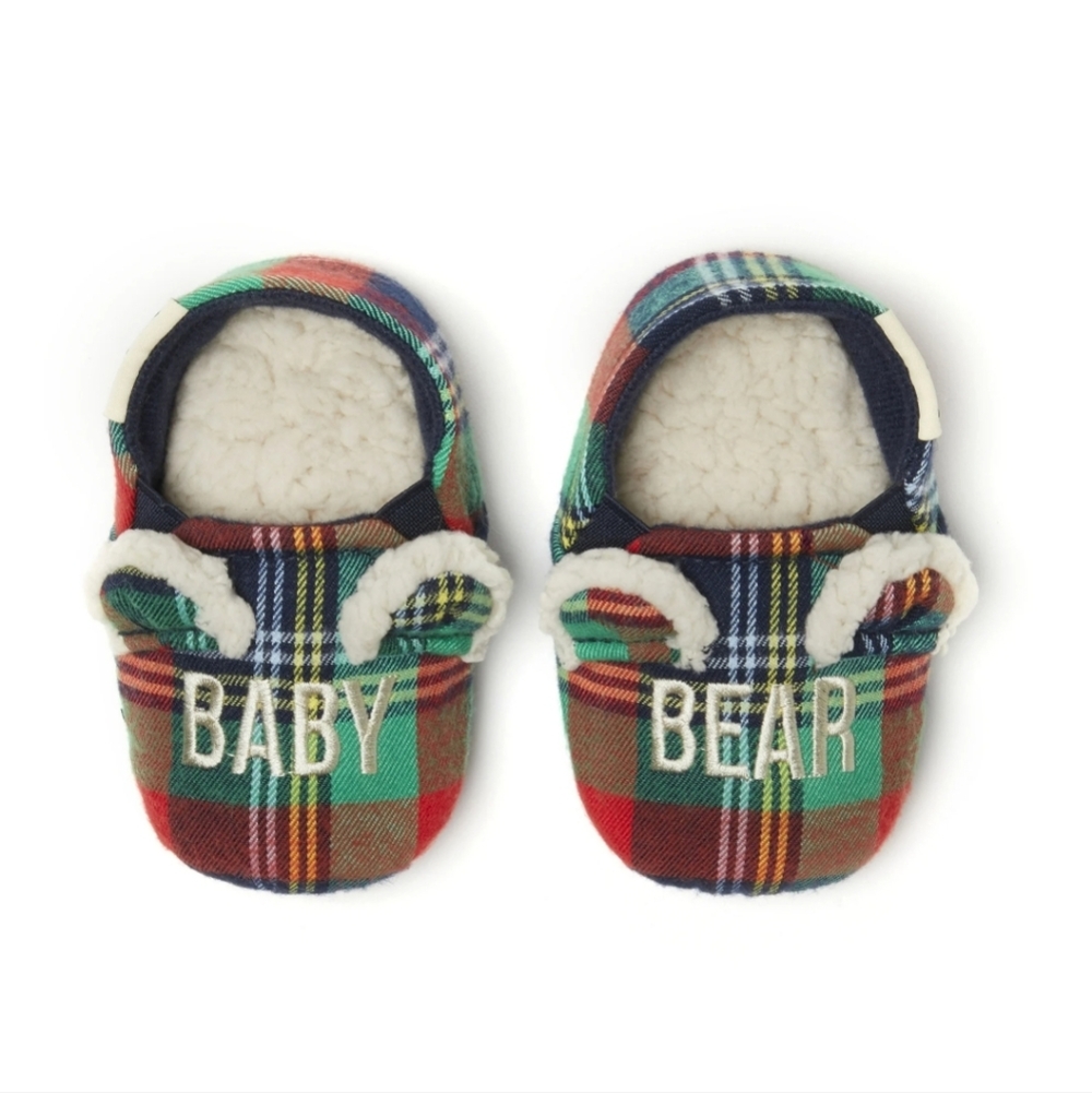Baby Bear Plaid Dearfoams Memory Foam Slippers Size 5/6